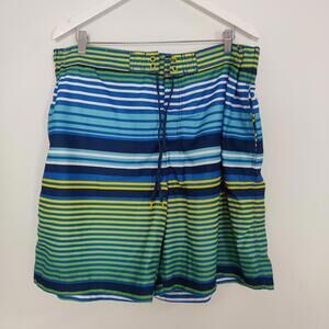 George Men's Green Striped Swim Suit Size XL Swim Trunk Shorts